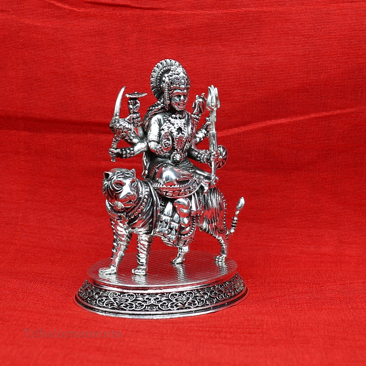 925 Sterling silver handmade customized Hindu Goddess Durga or Bhawani maa statue, puja article figurine, home decor utensils art33 - TRIBAL ORNAMENTS