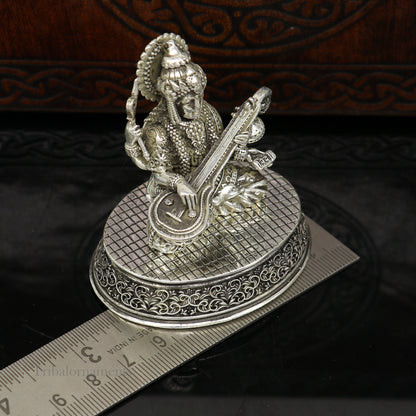 925 Sterling silver handmade customized Hindu idol Saraswati  sharda maa statue, puja article figurine,Diwali puja gift Articles art219 - TRIBAL ORNAMENTS