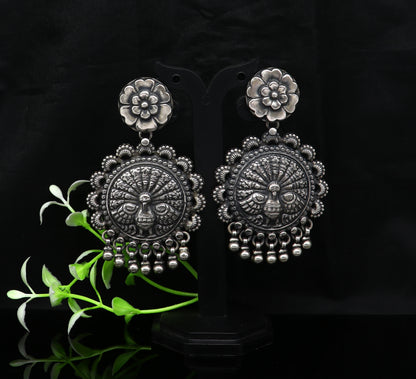 925 sterling silver handmade customized peacock design stud earring, hanging drops pearl, drop dangle wedding brides gift earring ear515 - TRIBAL ORNAMENTS
