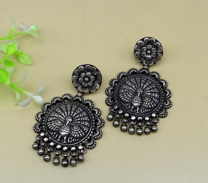 925 sterling silver handmade customized peacock design stud earring, hanging drops pearl, drop dangle wedding brides gift earring ear515 - TRIBAL ORNAMENTS
