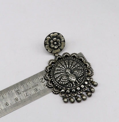 925 sterling silver handmade customized peacock design stud earring, hanging drops pearl, drop dangle wedding brides gift earring ear515 - TRIBAL ORNAMENTS