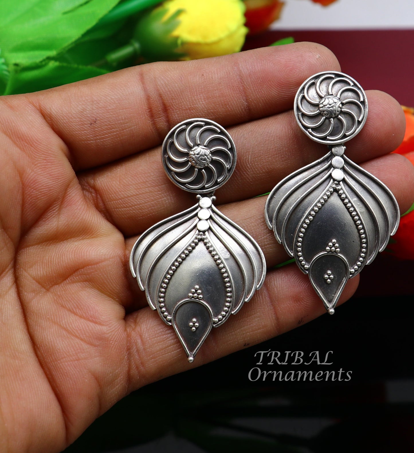 925 Sterling silver handmade customized stud earring, Amazing leaf design earring, fabulous drop dangle Ethnic tribal gifting jewelry s1098 - TRIBAL ORNAMENTS