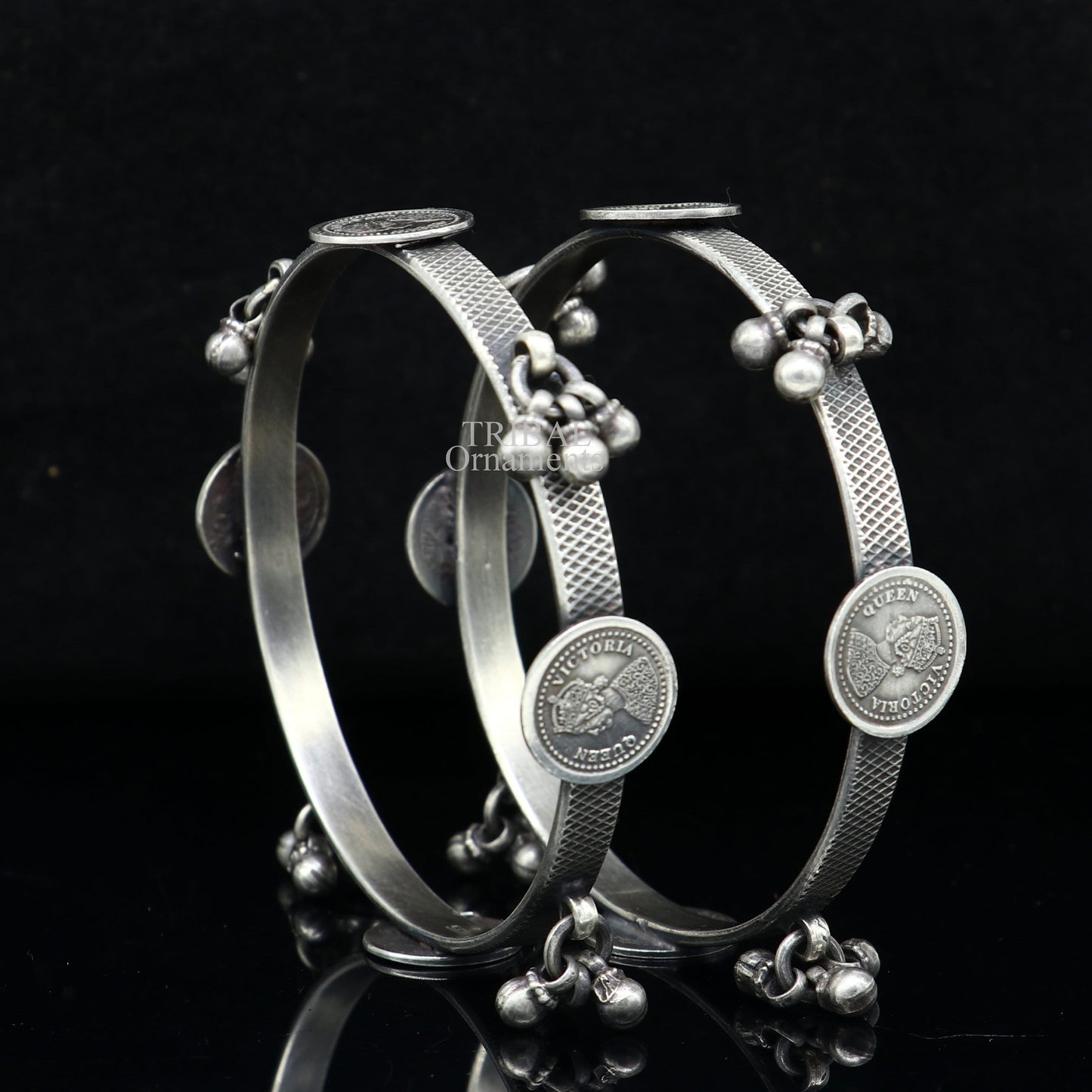 925 sterling silver handmade customized tribal ethnic bangle bracelet, best vintage style hanging drops bangles for gifting nba328 - TRIBAL ORNAMENTS