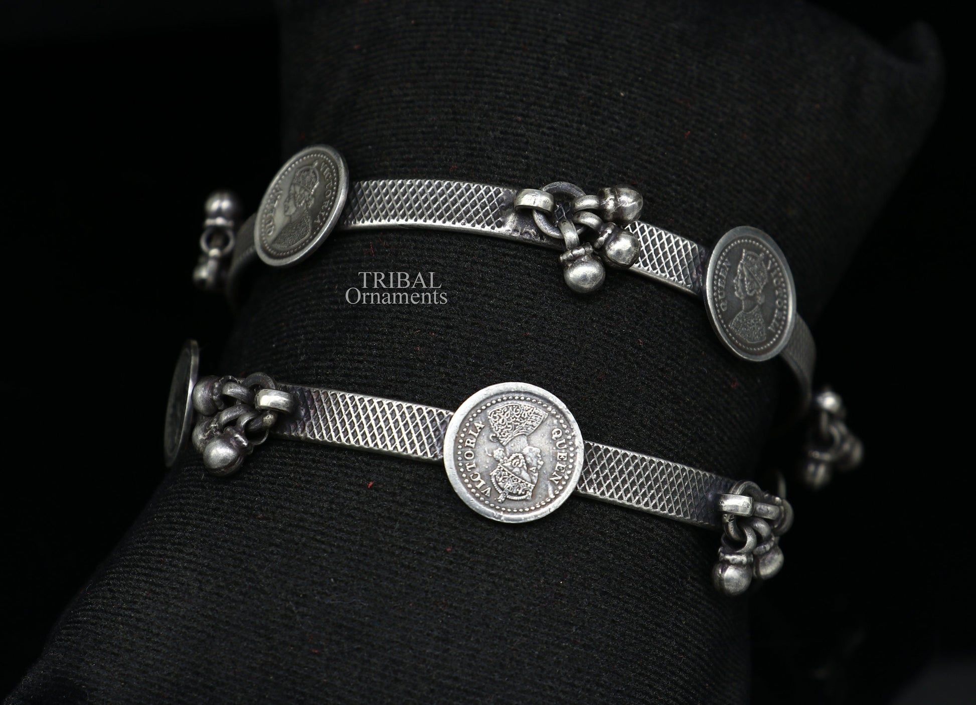925 sterling silver handmade customized tribal ethnic bangle bracelet, best vintage style hanging drops bangles for gifting nba328 - TRIBAL ORNAMENTS