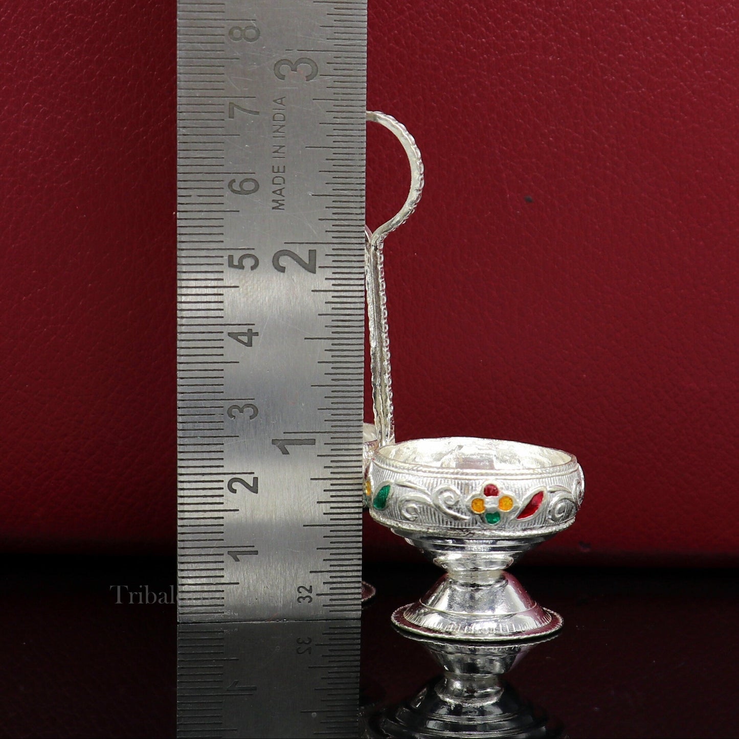 925 sterling silver handmade puja utensils including tilak bowl and kumkum patra, custom-designed silver religious accessories