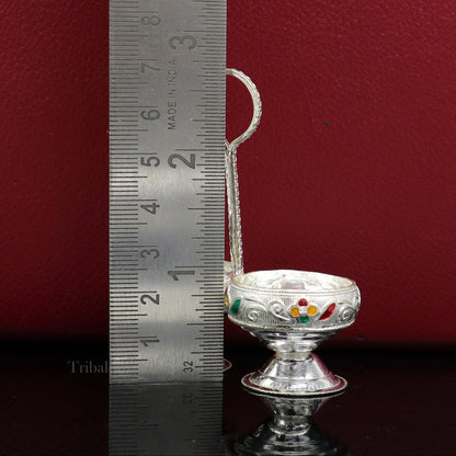 925 sterling silver handmade puja utensils including tilak bowl and kumkum patra, custom-designed silver religious accessories