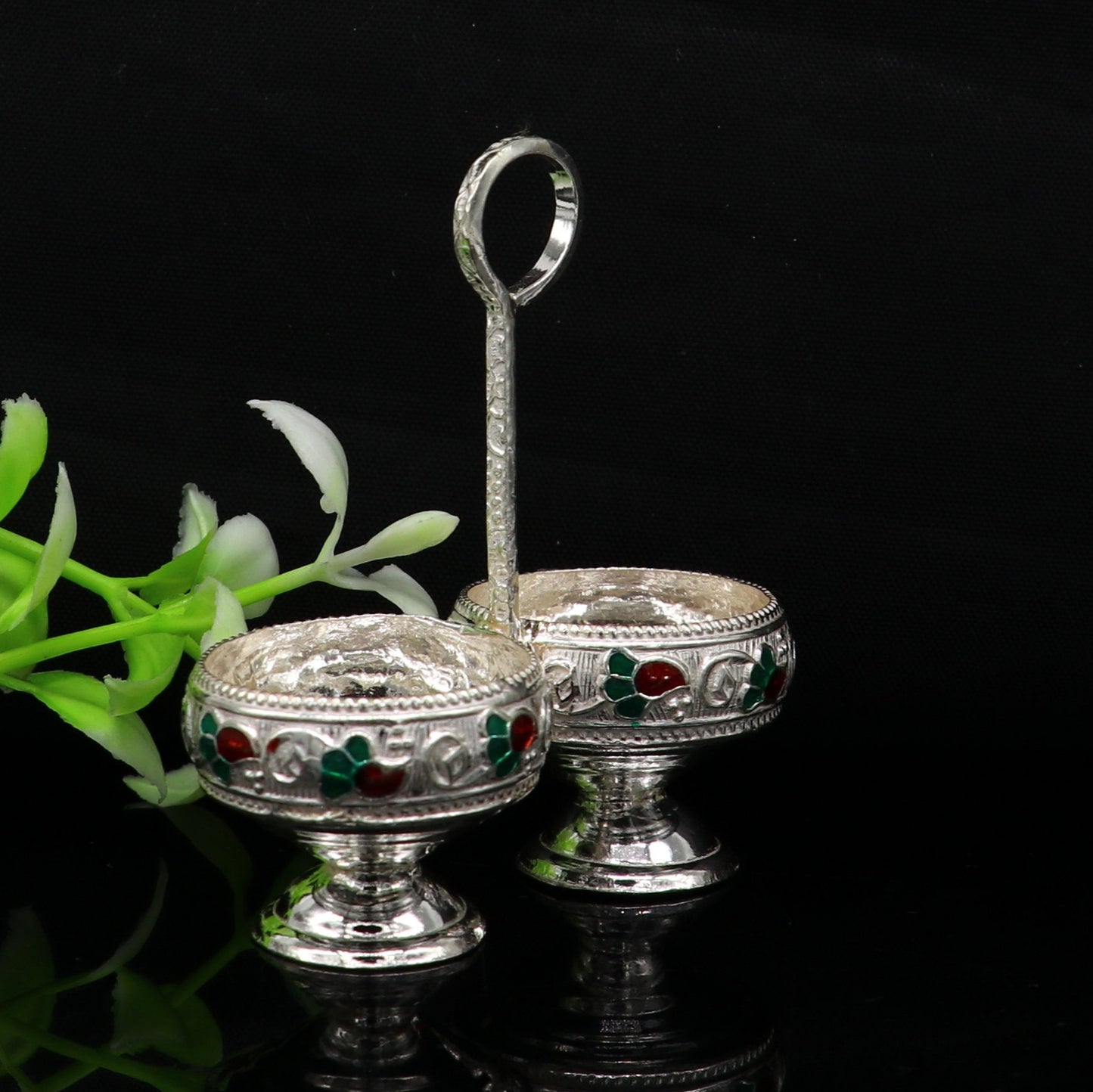 925 sterling silver handmade customized work puja utensils, silver tilak bowl, kesar chaindan kumkum patra or bowl, silver article su154 - TRIBAL ORNAMENTS