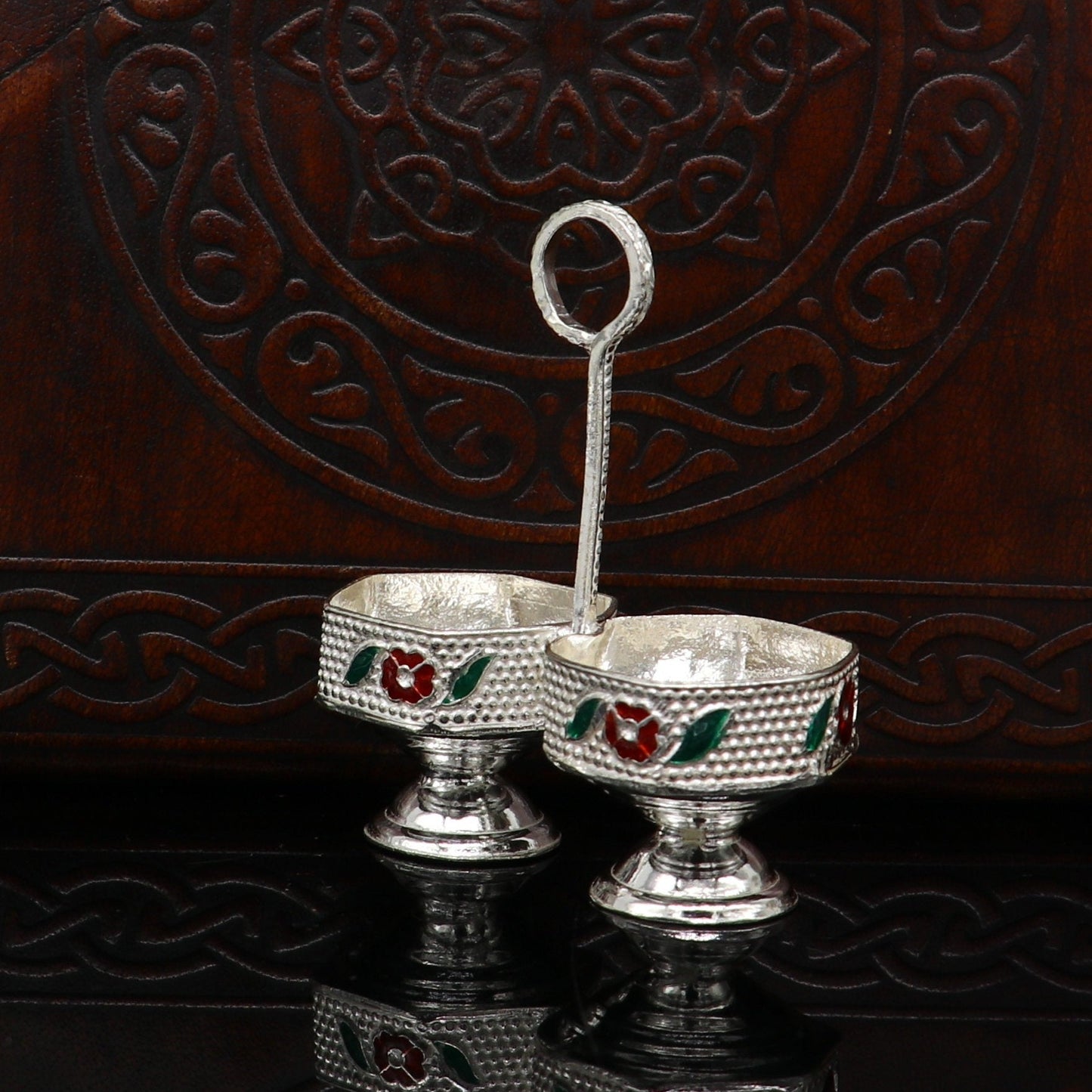 925 sterling silver handmade customized work puja utensils, silver tilak bowl, kesar chaindan kumkum patra or bowl, silver article su155 - TRIBAL ORNAMENTS