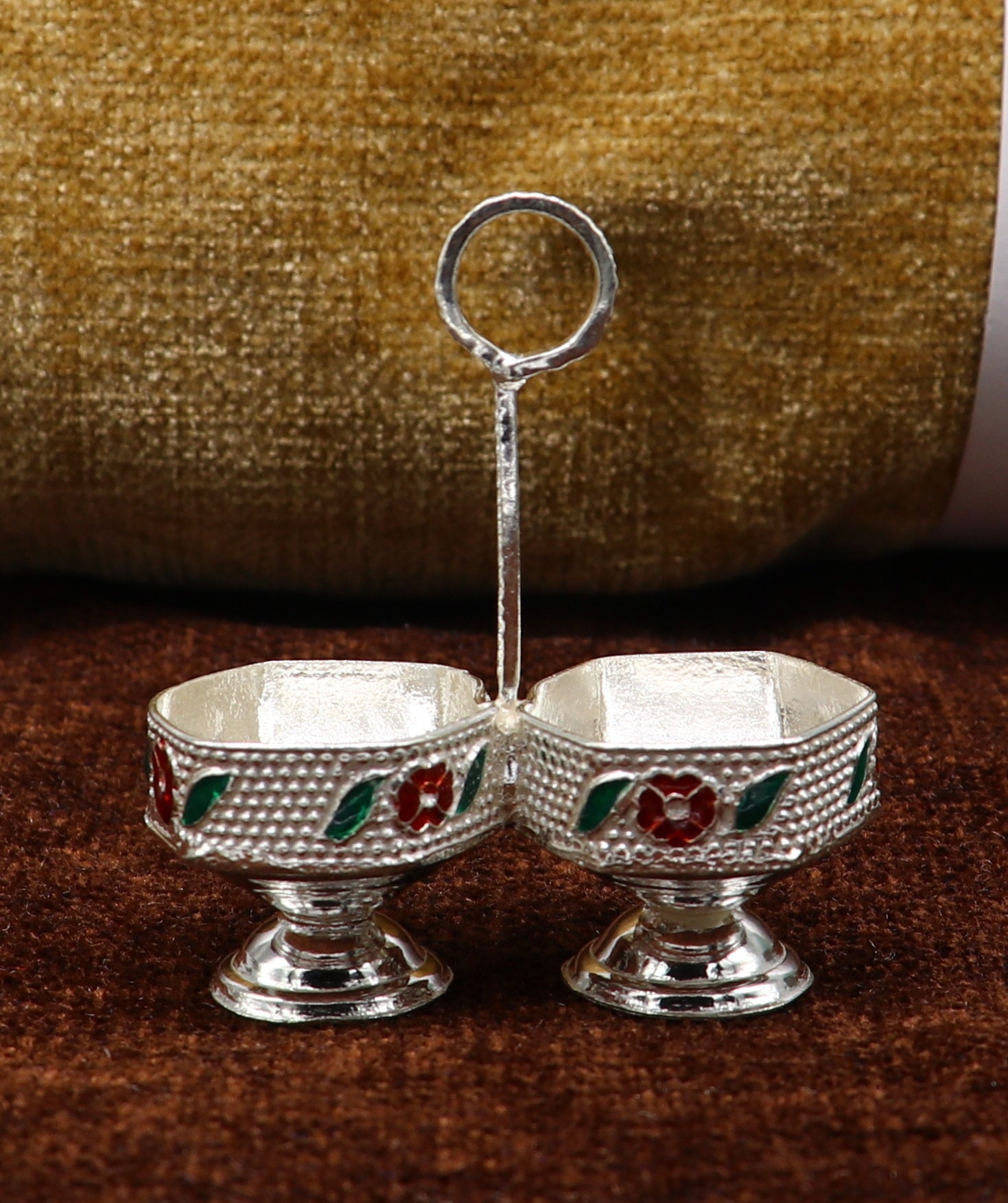 925 sterling silver handmade customized work puja utensils, silver tilak bowl, kesar chaindan kumkum patra or bowl, silver article su155 - TRIBAL ORNAMENTS