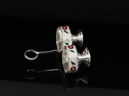 925 sterling silver handmade customized work puja utensils, silver tilak bowl, kesar chaindan kumkum patra or bowl, silver article su155 - TRIBAL ORNAMENTS