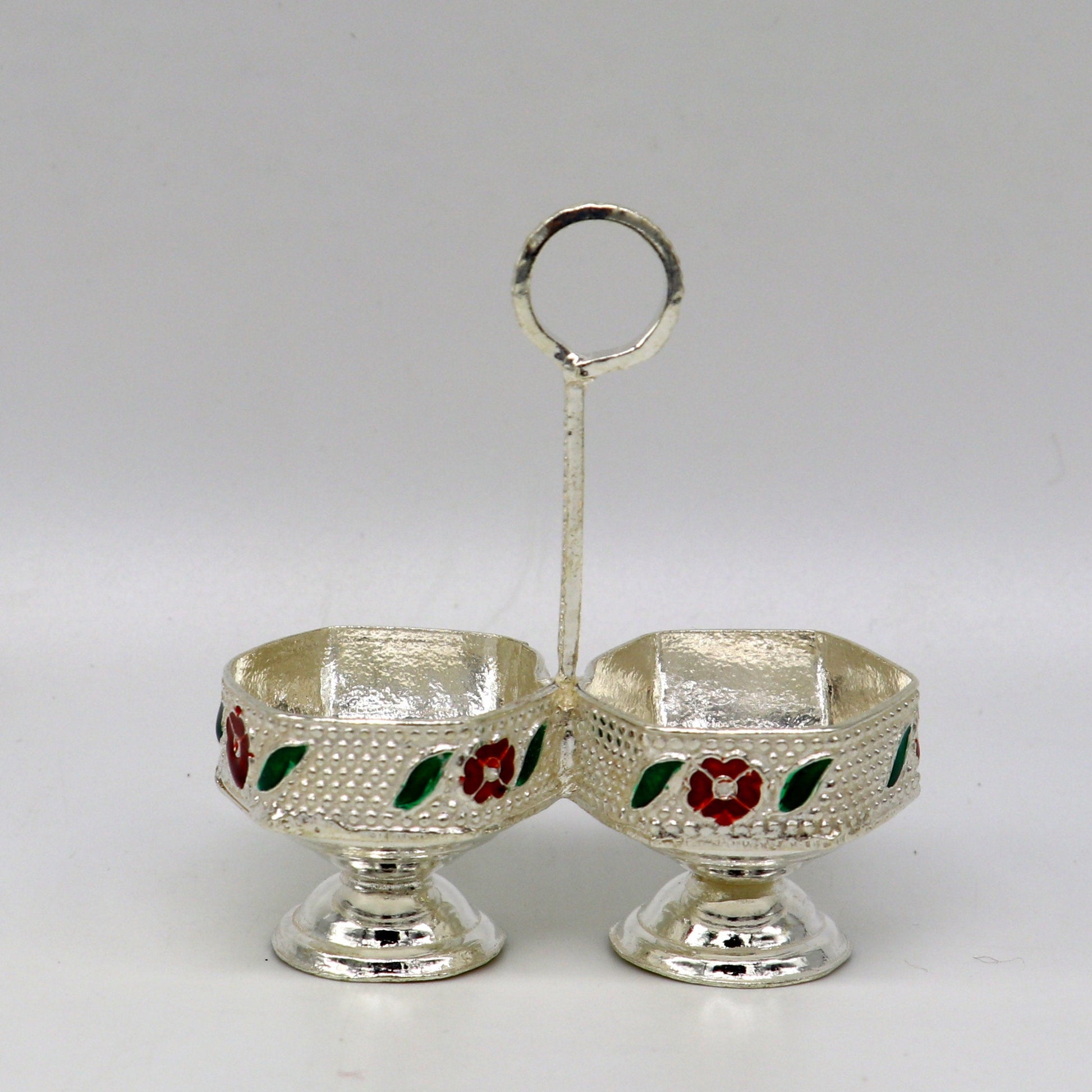 925 sterling silver handmade customized work puja utensils, silver tilak bowl, kesar chaindan kumkum patra or bowl, silver article su155 - TRIBAL ORNAMENTS