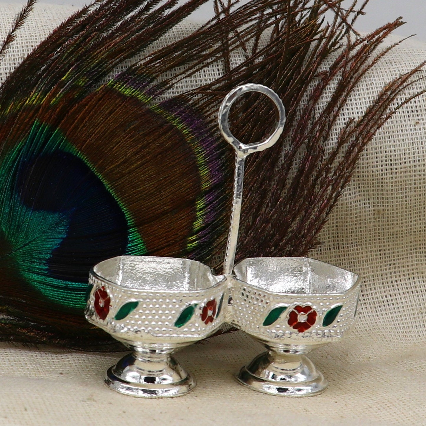 925 sterling silver handmade customized work puja utensils, silver tilak bowl, kesar chaindan kumkum patra or bowl, silver article su155 - TRIBAL ORNAMENTS