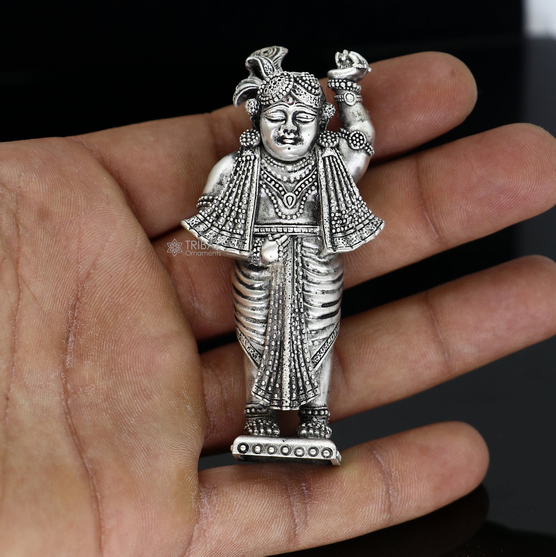 925 Sterling silver Krishna Govardhan idol figurine, handmade decorative statue for puja and Diwali gift, tribal ornaments design
