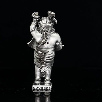 925 Sterling silver Krishna Govardhan idol figurine, handmade decorative puja article for Diwali and religious ceremonies.