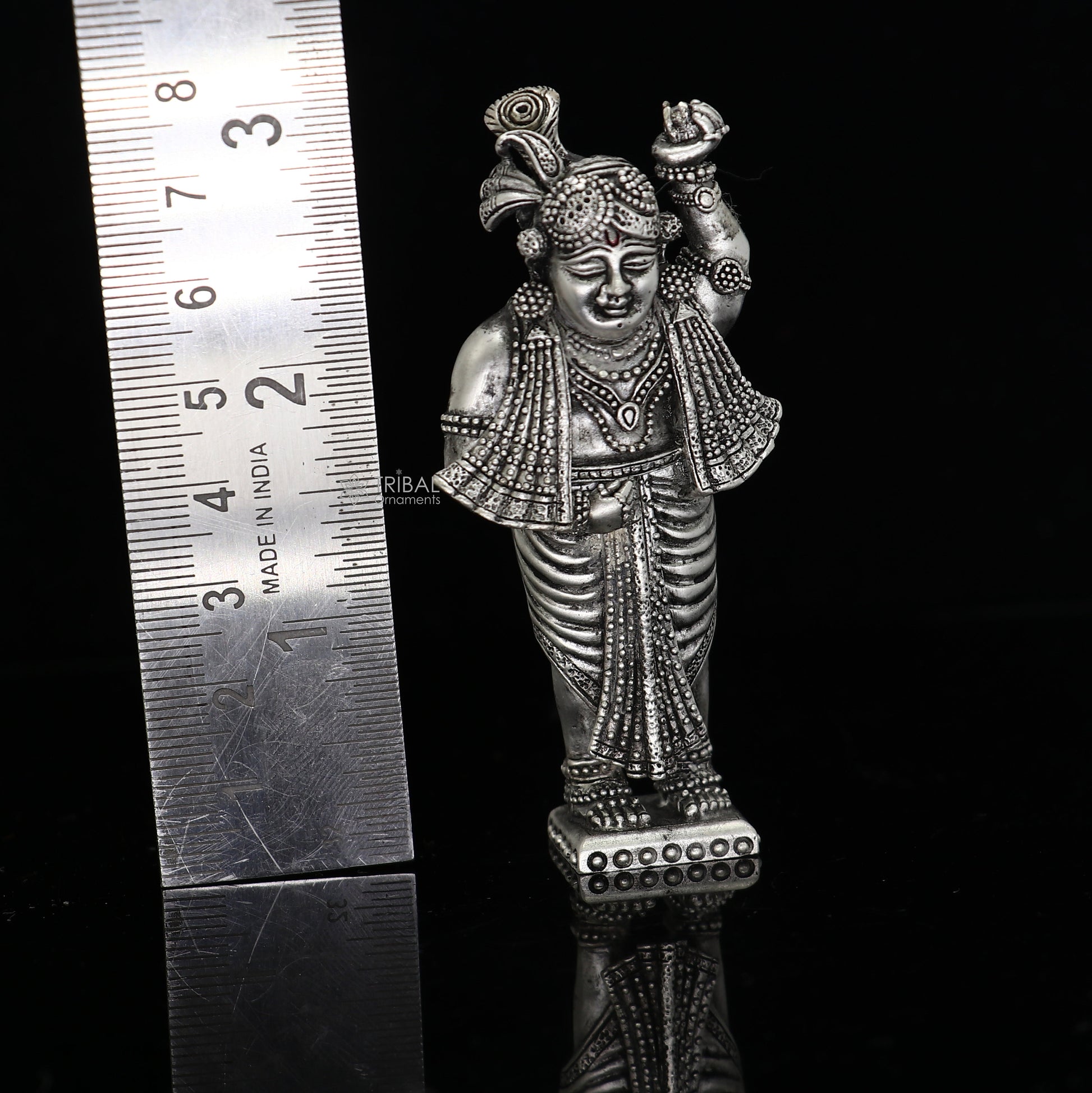 925 Sterling silver Krishna Govardhan idol figurine, handmade divine statue for puja and decorative gift, crafted by TRIBAL ORNAMENTS