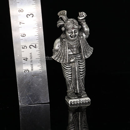925 Sterling silver Krishna Govardhan idol figurine, handmade divine statue for puja and decorative gift, crafted by TRIBAL ORNAMENTS