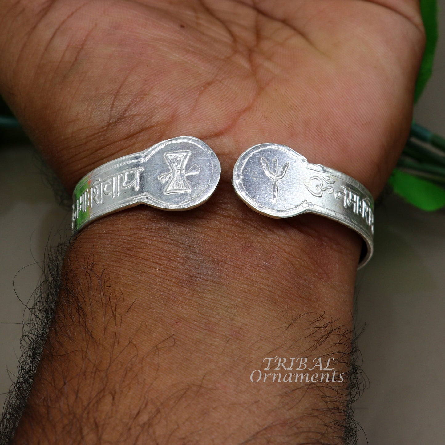 925 sterling silver handmade design Divine shiva mantra "Aum namah shivay" Bangle cuff bracelet kada, best unisex tribal jewelry cuff137 - TRIBAL ORNAMENTS