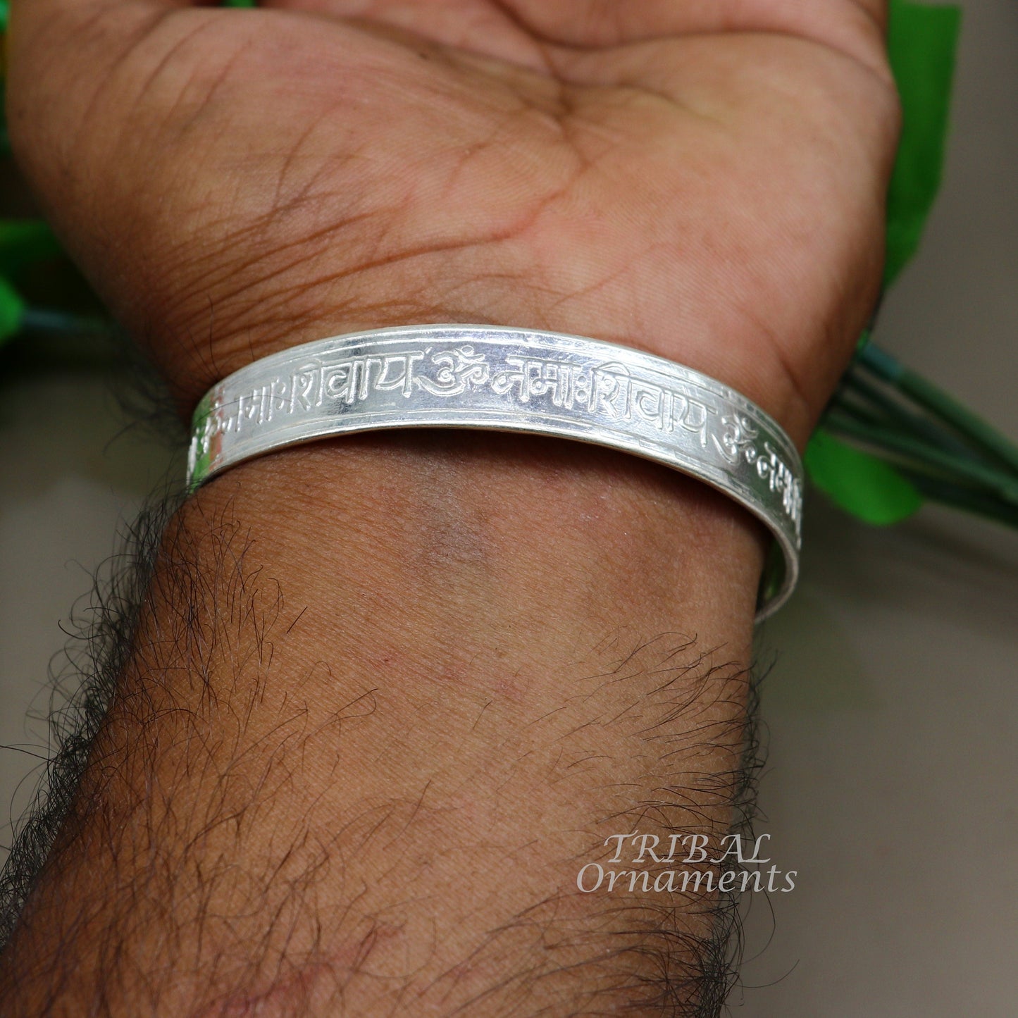 925 sterling silver handmade design Divine shiva mantra "Aum namah shivay" Bangle cuff bracelet kada, best unisex tribal jewelry cuff137 - TRIBAL ORNAMENTS