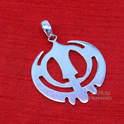 925 sterling silver Holy Khalsa Waheguru pendant featuring Sikh Sardar symbol, handmade jewelry with religious design.