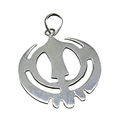 Sterling silver Khalsa Waheguru pendant with Sikh Sardar symbol, handmade jewelry, religious design, from Tribal Ornaments.