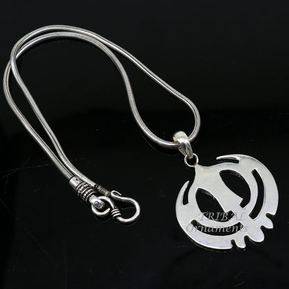 925 sterling silver Holy Khalsa Waheguru pendant with Sikha Sardar symbol, handmade design, from Tribal Ornaments.