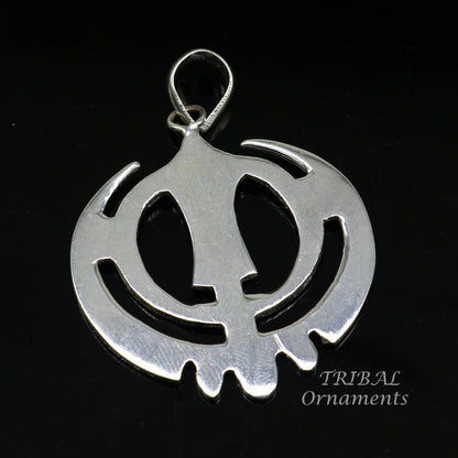 Sterling silver Holy Khalsa Waheguru pendant with Sikh Sardar symbol, handmade design from Tribal Ornaments, India.