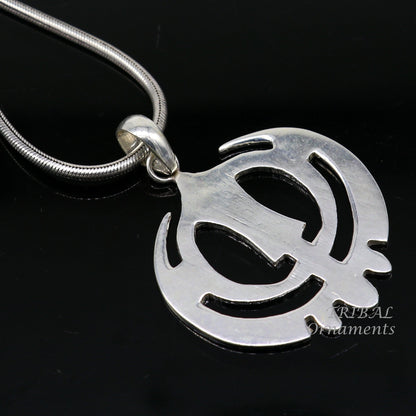 925 sterling silver Holy Khalsa Waheguru pendant with Sikha Sardar symbol, handmade design, traditional Indian spiritual jewelry.