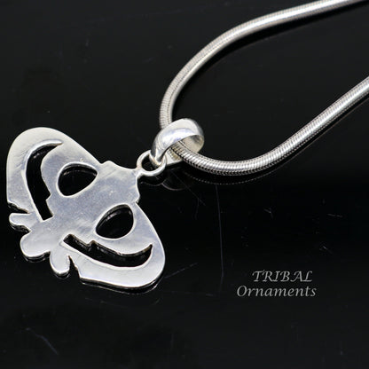 Sterling silver Khalsa Waheguru pendant with Sikha Sardar symbol, handmade tribal jewelry from India.