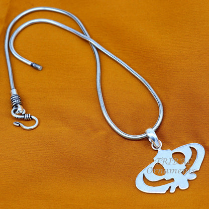 925 sterling silver Khalsa Waheguru pendant with Sikha Sardar symbol, handcrafted tribal ornament jewelry from India.