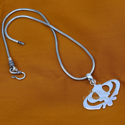 925 sterling silver Khalsa Waheguru pendant with Sikha Sardar symbol, handmade Indian jewelry by TRIBAL ORNAMENTS.