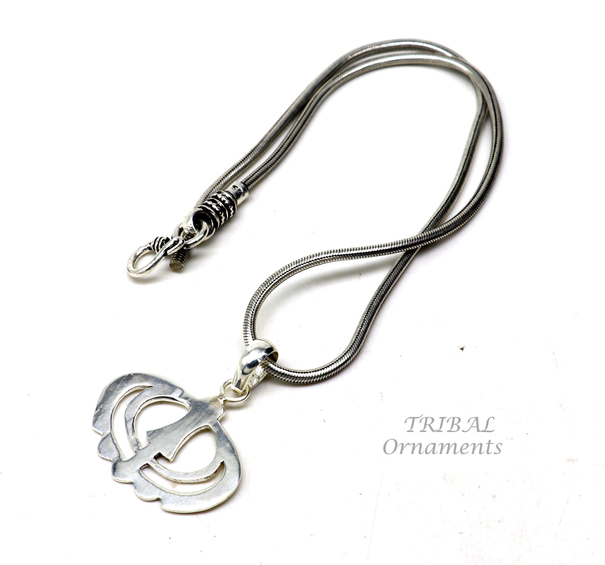 925 sterling silver Khalsa Waheguru pendant with Sikha Sardar symbol, handcrafted tribal ornament, spiritual blessing jewelry from India
