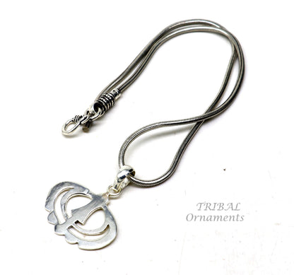 925 sterling silver Khalsa Waheguru pendant with Sikha Sardar symbol, handcrafted tribal ornament, spiritual blessing jewelry from India