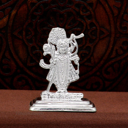 Sterling silver Lord Krishna Shrinathji Indian idol figurine, handcrafted decorative puja statue for Diwali and spiritual worship.