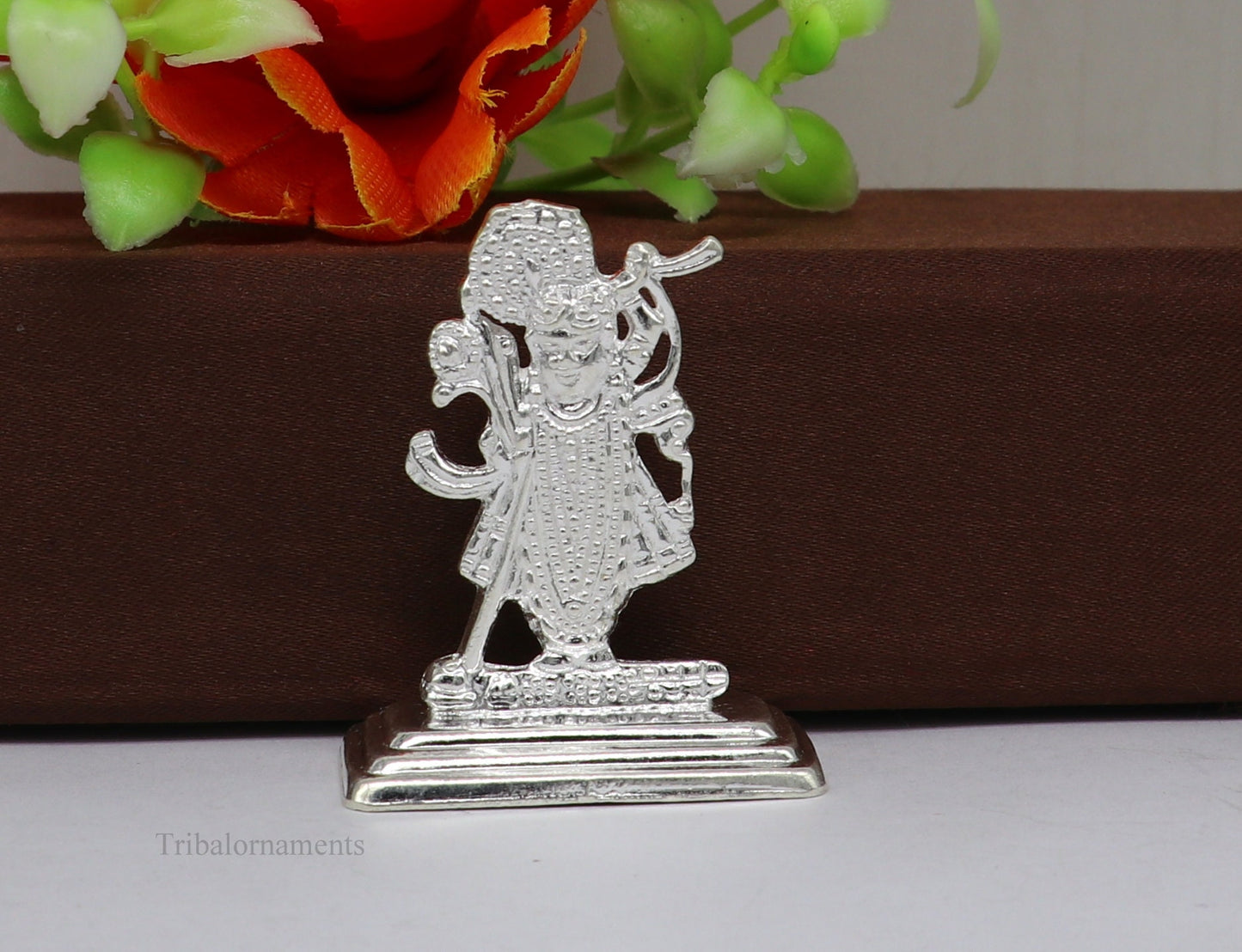 Sterling silver handmade design Indian Idols Lord Krishna Shrinathji statue figurine, puja articles decorative gift diwali puja art0050 - TRIBAL ORNAMENTS