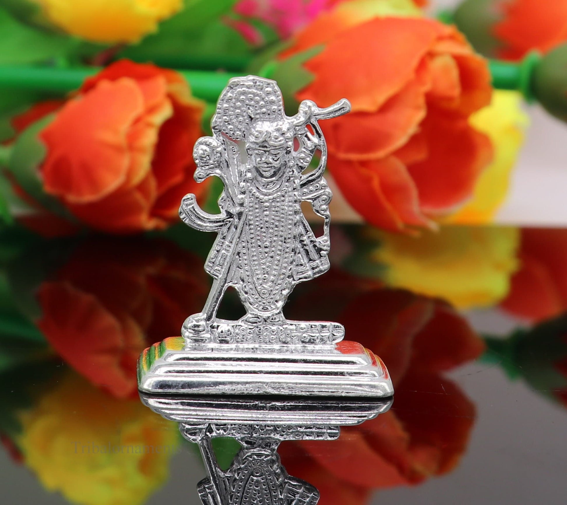 Sterling silver handmade design Indian Idols Lord Krishna Shrinathji statue figurine, puja articles decorative gift diwali puja art0050 - TRIBAL ORNAMENTS