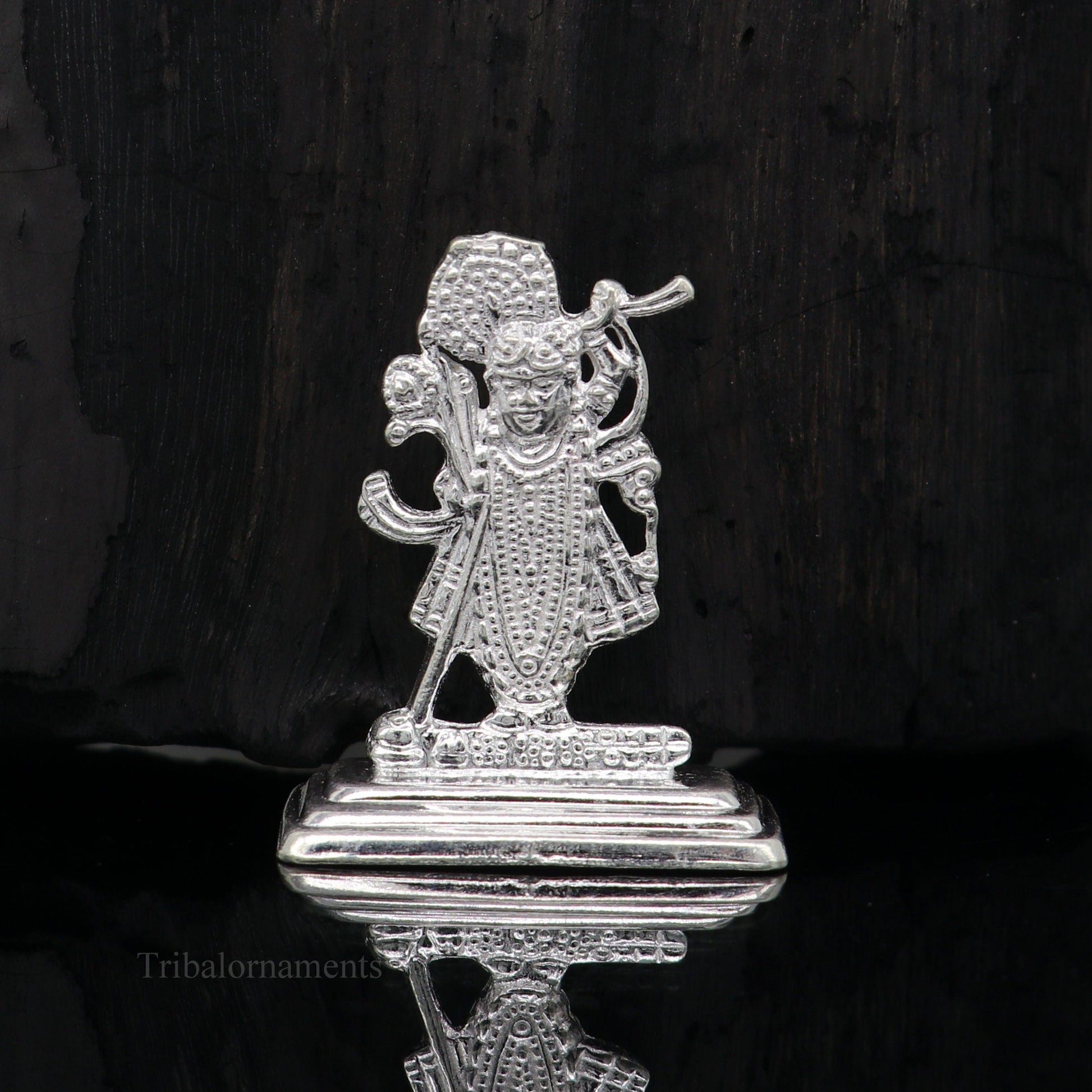 Sterling silver handmade design Indian Idols Lord Krishna Shrinathji statue figurine, puja articles decorative gift diwali puja art0050 - TRIBAL ORNAMENTS