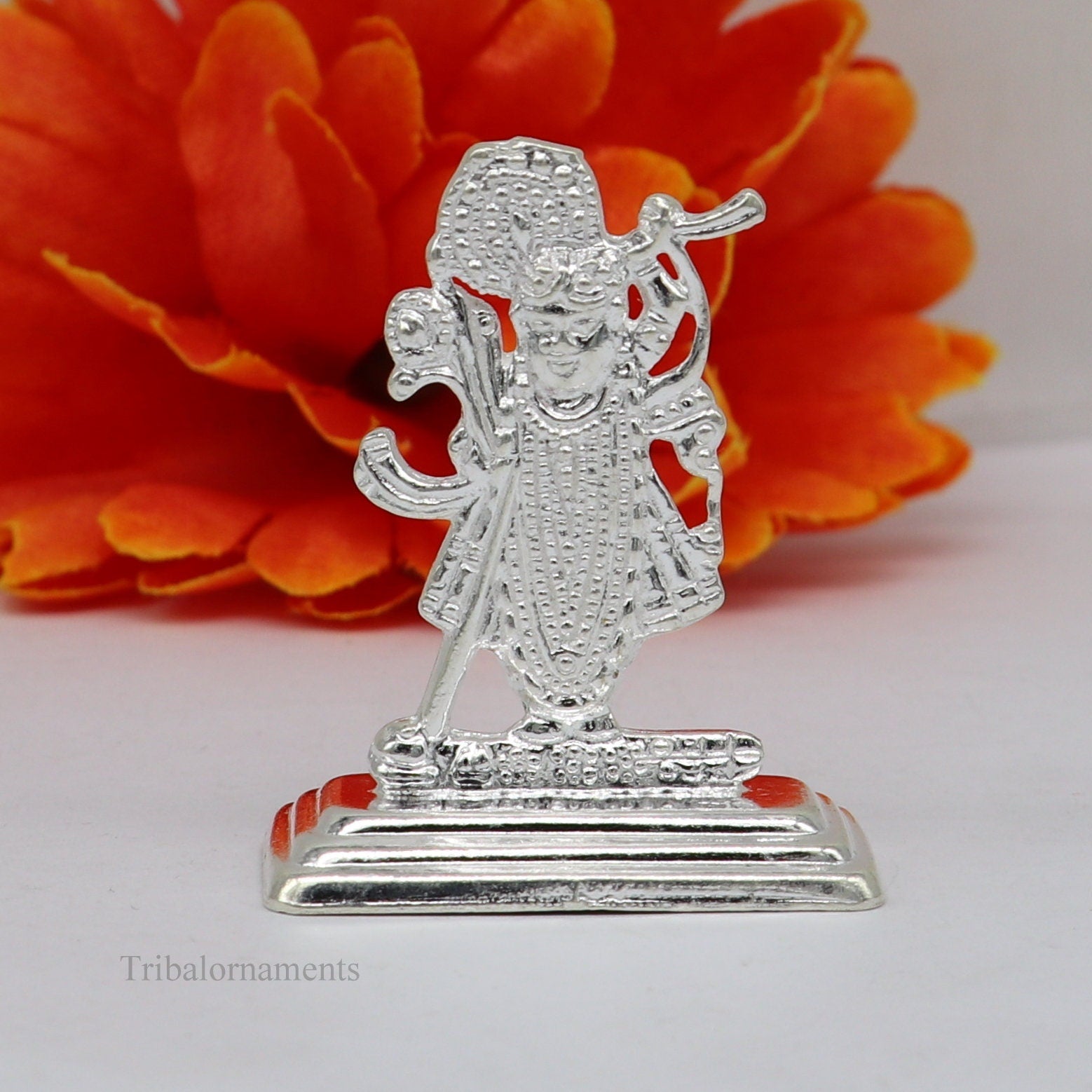 Sterling silver handmade design Indian Idols Lord Krishna Shrinathji statue figurine, puja articles decorative gift diwali puja art0050 - TRIBAL ORNAMENTS