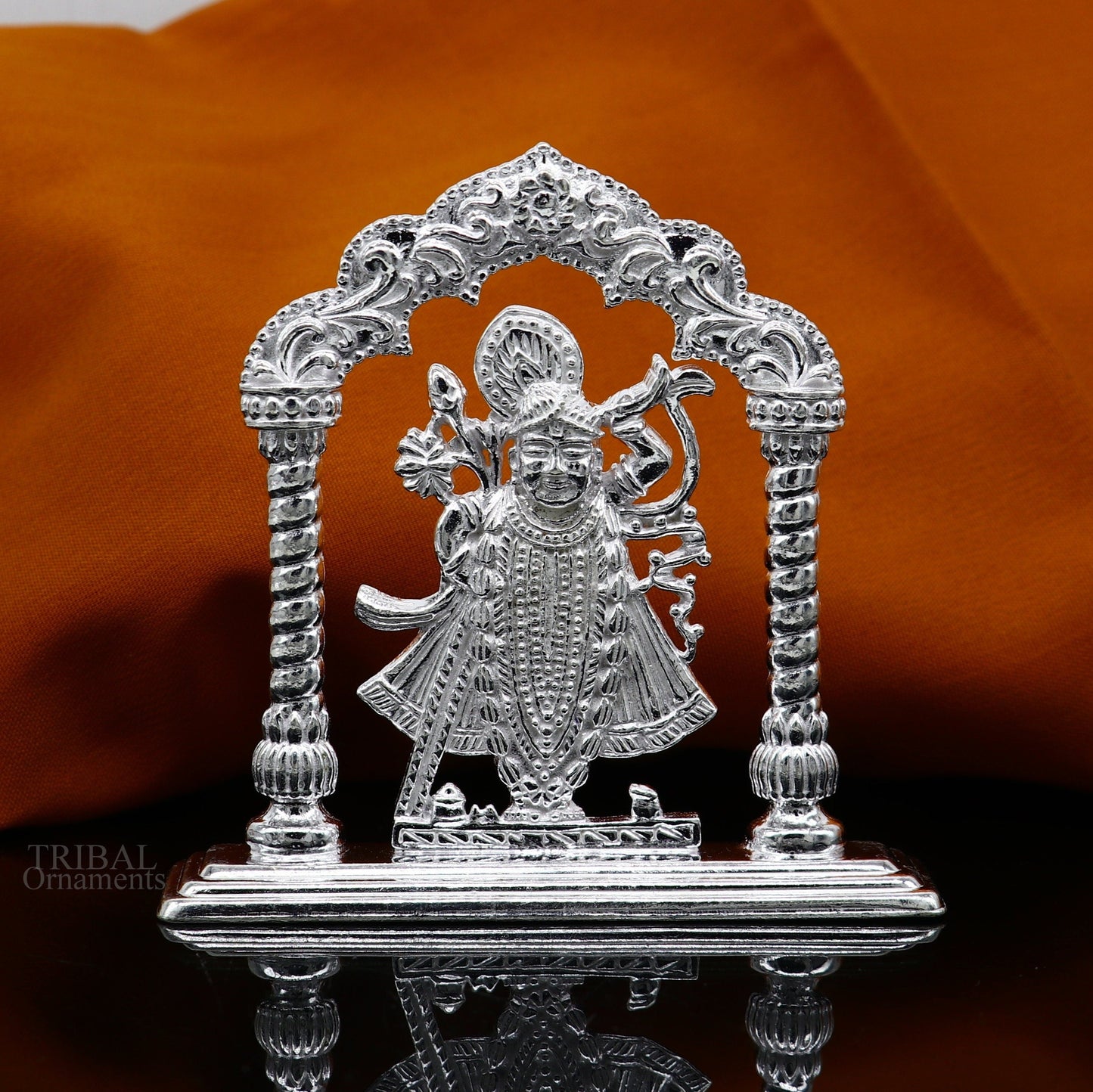 Sterling silver handmade design Indian Idols Lord krishna Shrinathji statue figurine, puja articles decorative gift diwali puja art448 - TRIBAL ORNAMENTS