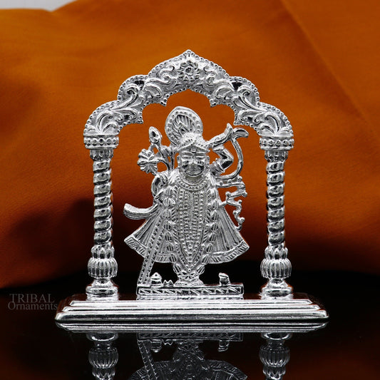 Sterling silver handmade design Indian Idols Lord krishna Shrinathji statue figurine, puja articles decorative gift diwali puja art448 - TRIBAL ORNAMENTS