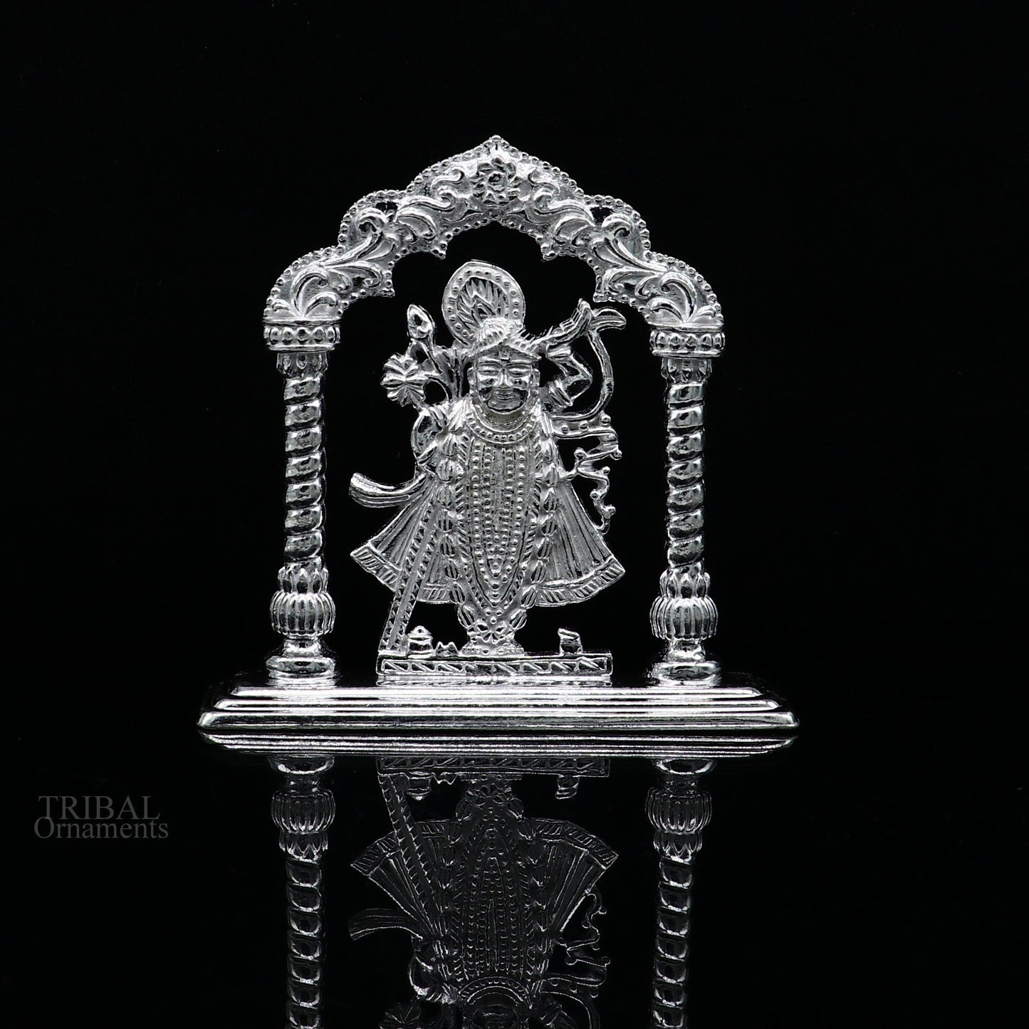 Sterling silver handmade design Indian Idols Lord krishna Shrinathji statue figurine, puja articles decorative gift diwali puja art448 - TRIBAL ORNAMENTS