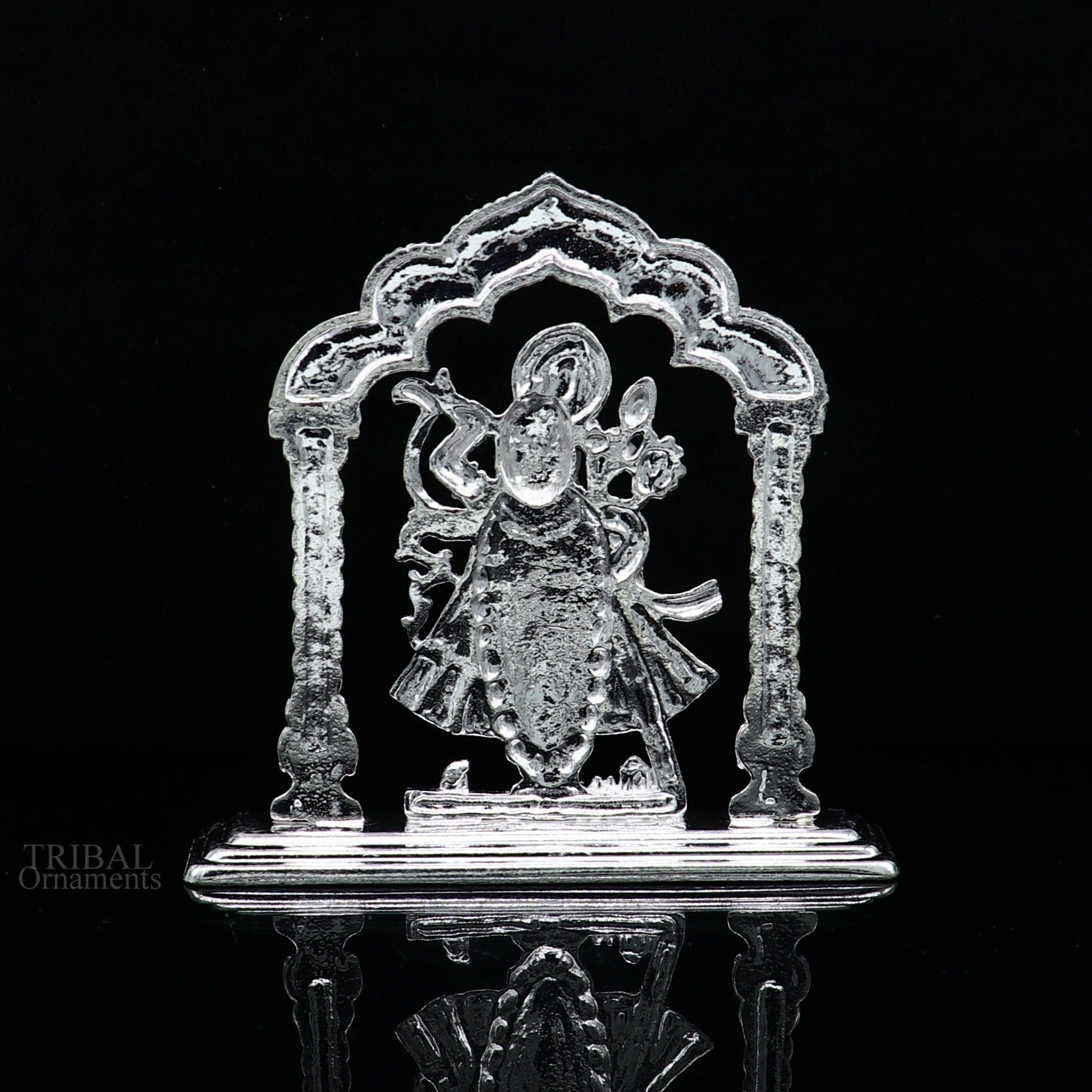 Sterling silver handmade design Indian Idols Lord krishna Shrinathji statue figurine, puja articles decorative gift diwali puja art448 - TRIBAL ORNAMENTS