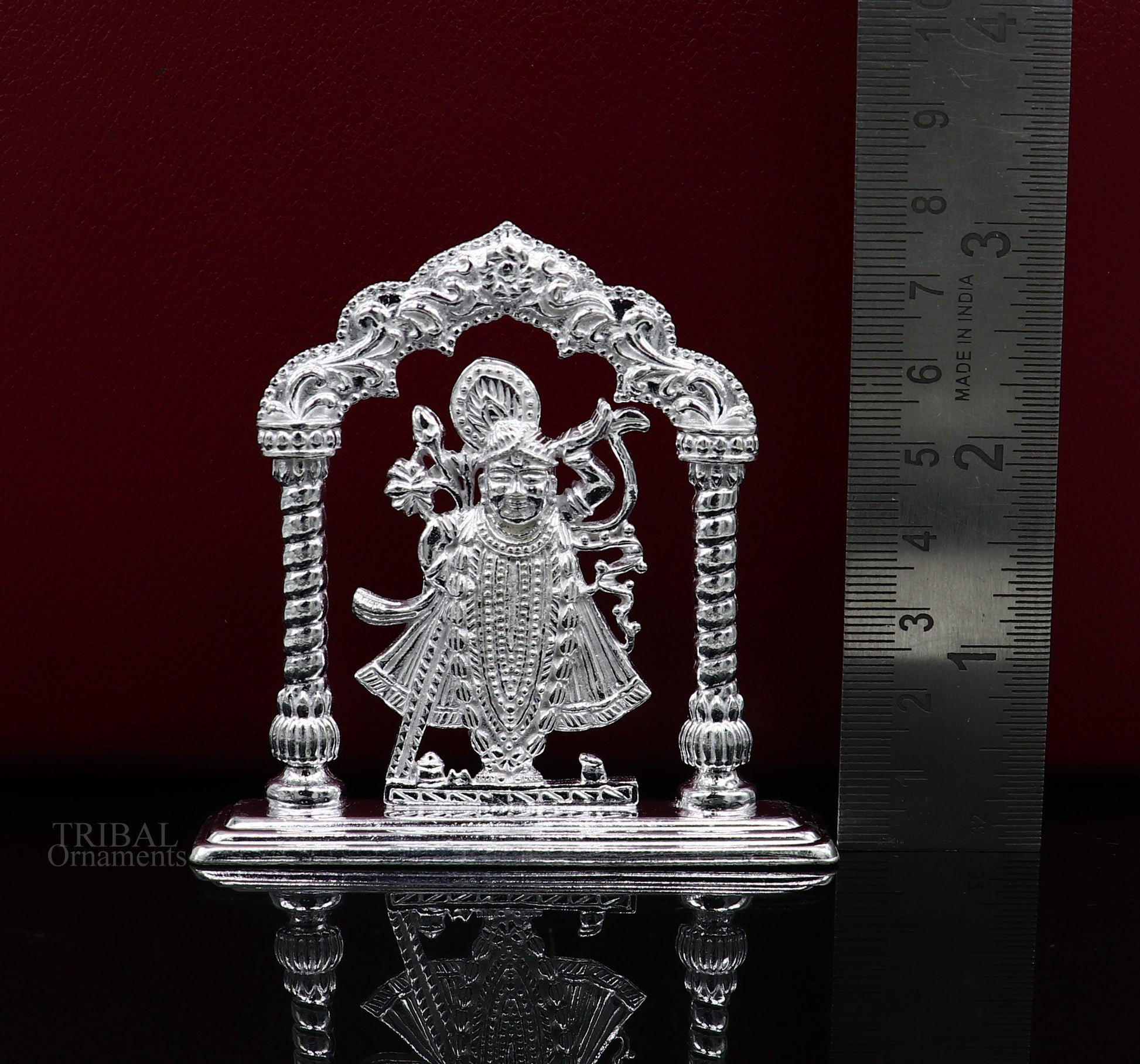 Sterling silver handmade design Indian Idols Lord krishna Shrinathji statue figurine, puja articles decorative gift diwali puja art448 - TRIBAL ORNAMENTS