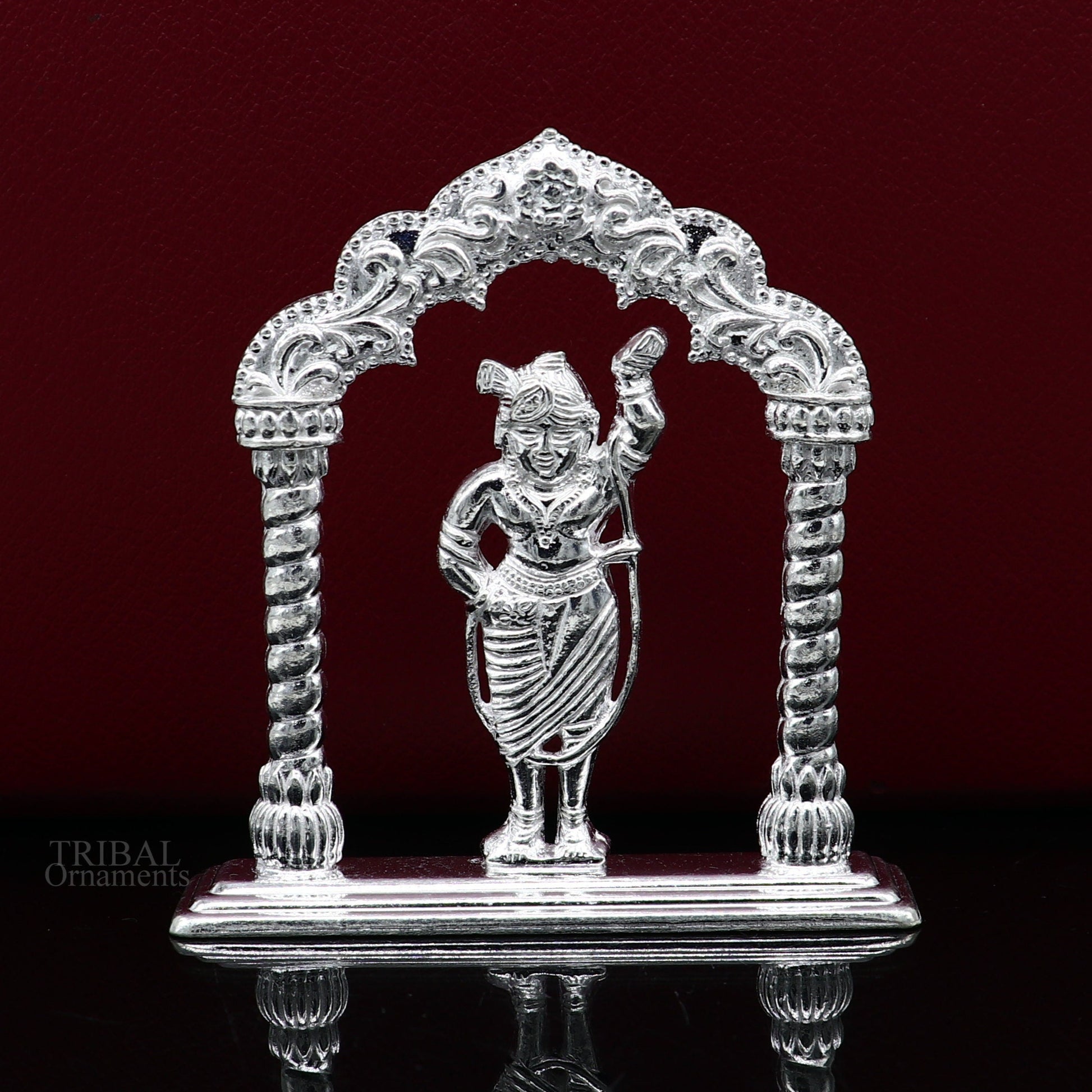Sterling silver handmade design Indian Idols Lord krishna Shrinathji statue figurine, puja articles decorative gift diwali puja art449 - TRIBAL ORNAMENTS