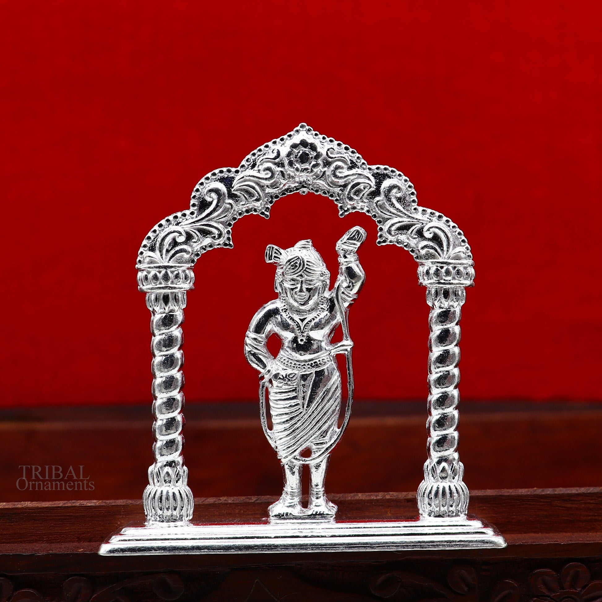 Sterling silver handmade design Indian Idols Lord krishna Shrinathji statue figurine, puja articles decorative gift diwali puja art449 - TRIBAL ORNAMENTS