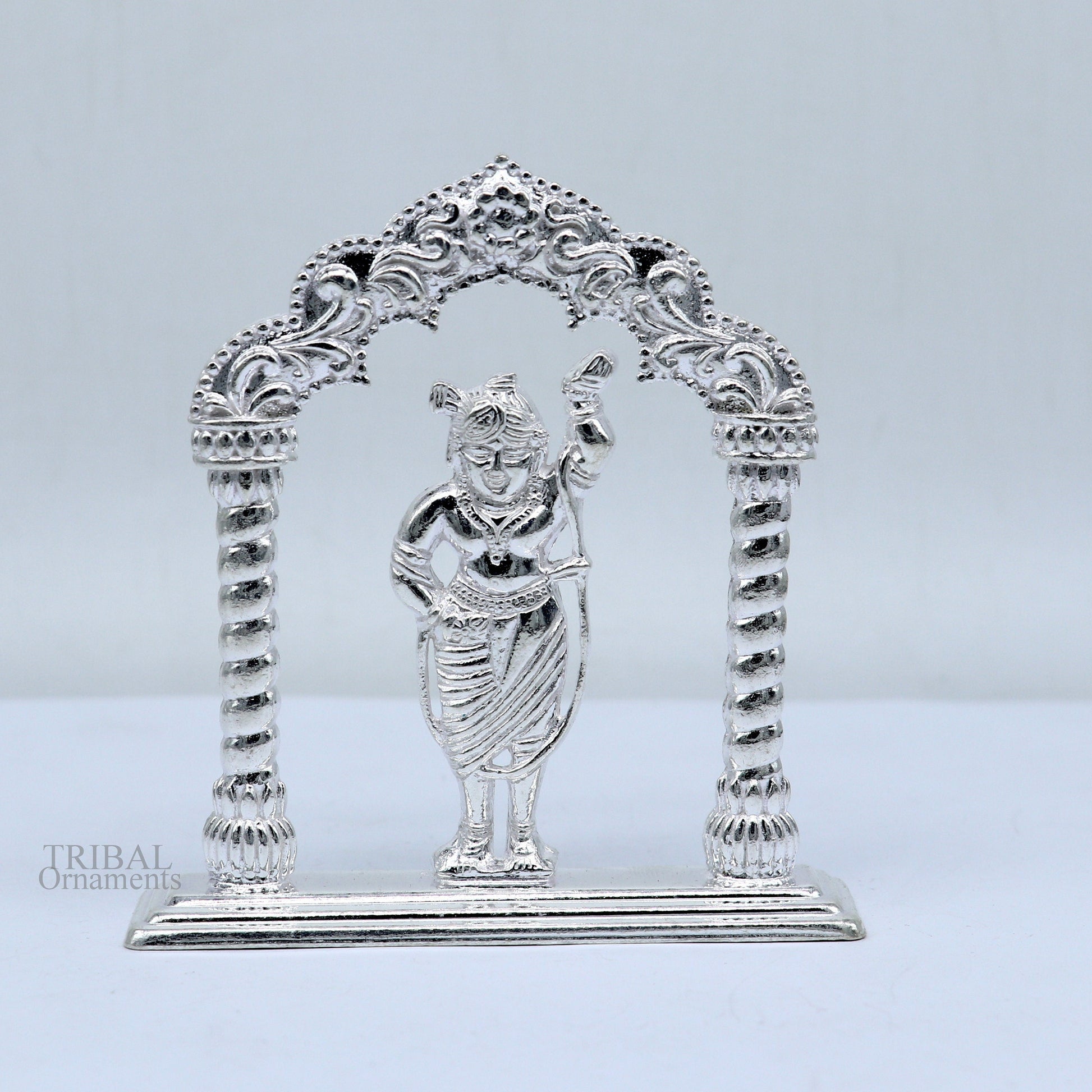 Sterling silver handmade design Indian Idols Lord krishna Shrinathji statue figurine, puja articles decorative gift diwali puja art449 - TRIBAL ORNAMENTS