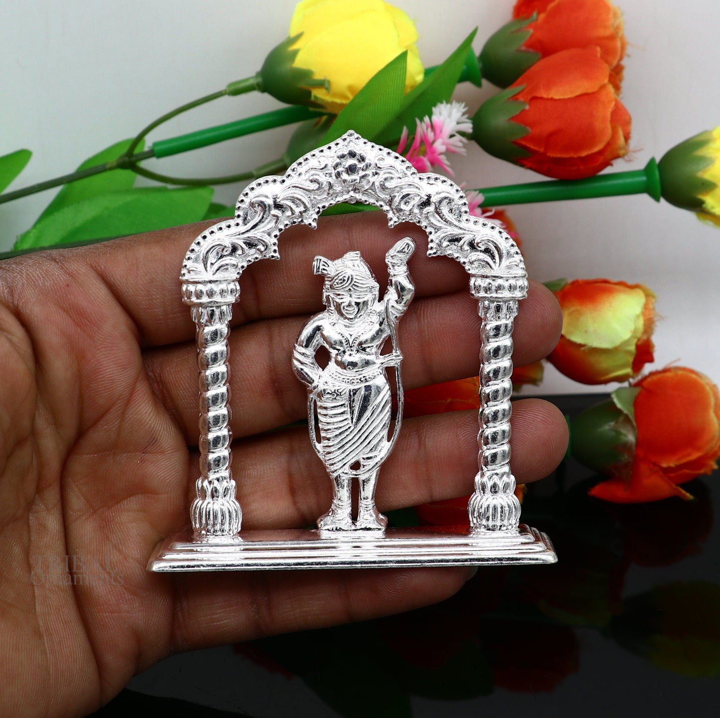 Sterling silver handmade design Indian Idols Lord krishna Shrinathji statue figurine, puja articles decorative gift diwali puja art449 - TRIBAL ORNAMENTS