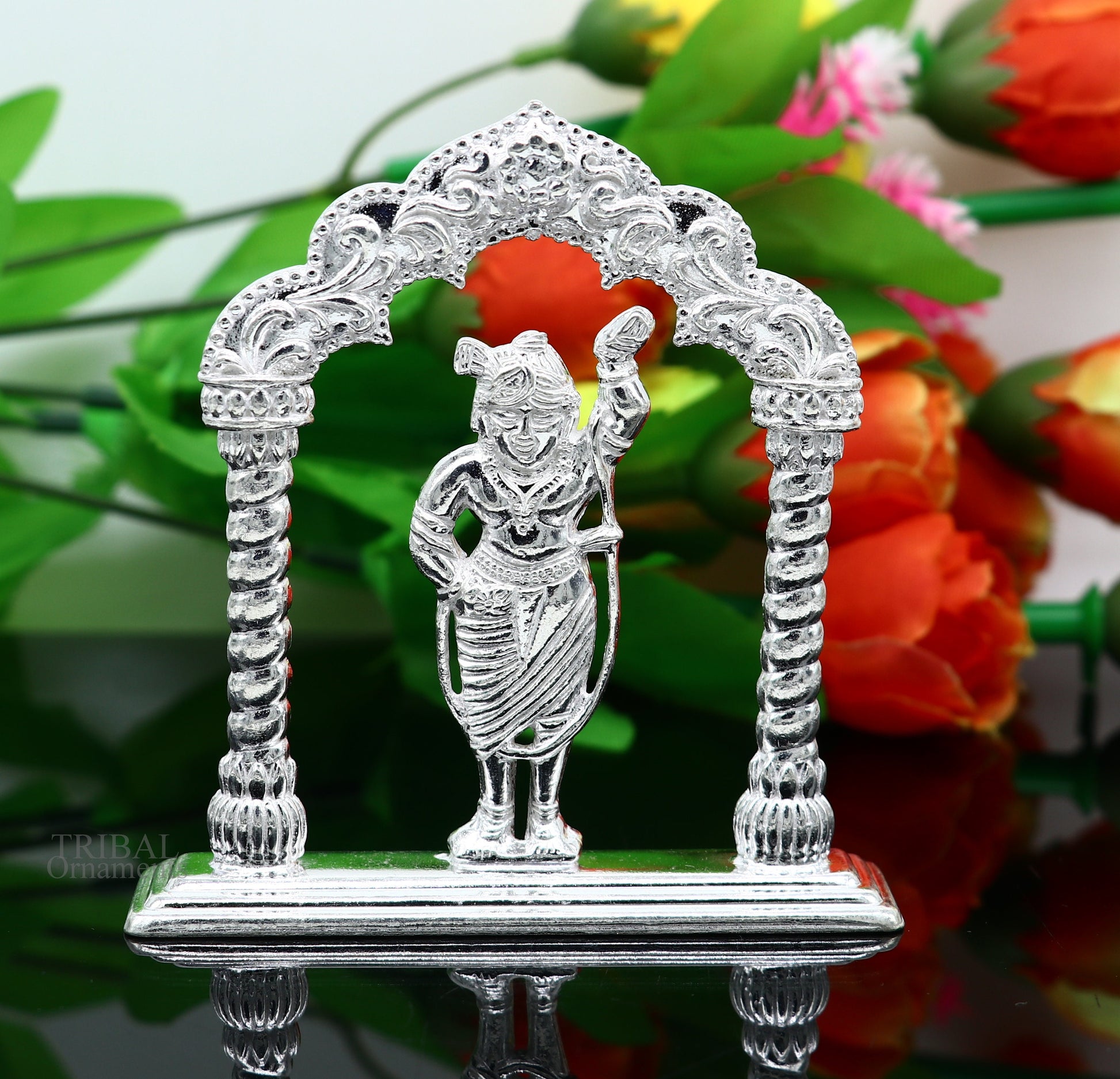 Sterling silver handmade design Indian Idols Lord krishna Shrinathji statue figurine, puja articles decorative gift diwali puja art449 - TRIBAL ORNAMENTS