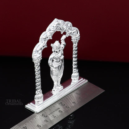 Sterling silver handmade design Indian Idols Lord krishna Shrinathji statue figurine, puja articles decorative gift diwali puja art449 - TRIBAL ORNAMENTS