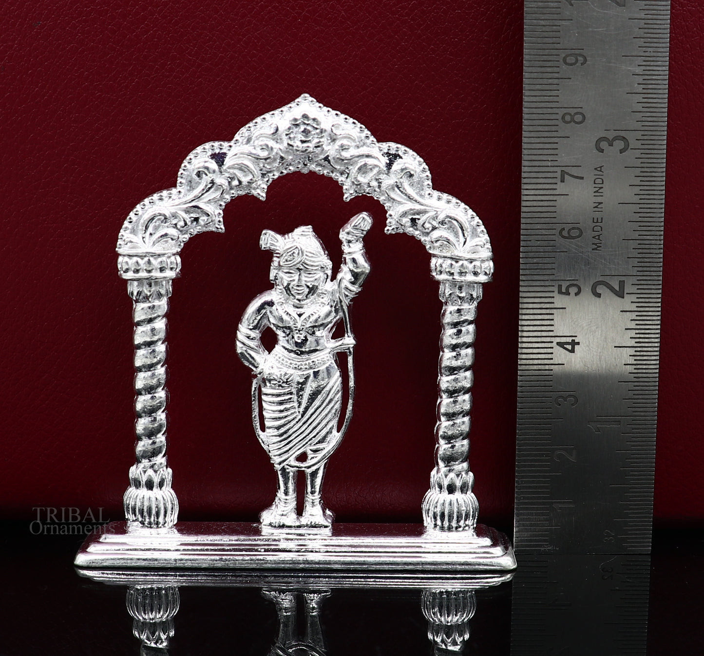 Sterling silver handmade design Indian Idols Lord krishna Shrinathji statue figurine, puja articles decorative gift diwali puja art449 - TRIBAL ORNAMENTS
