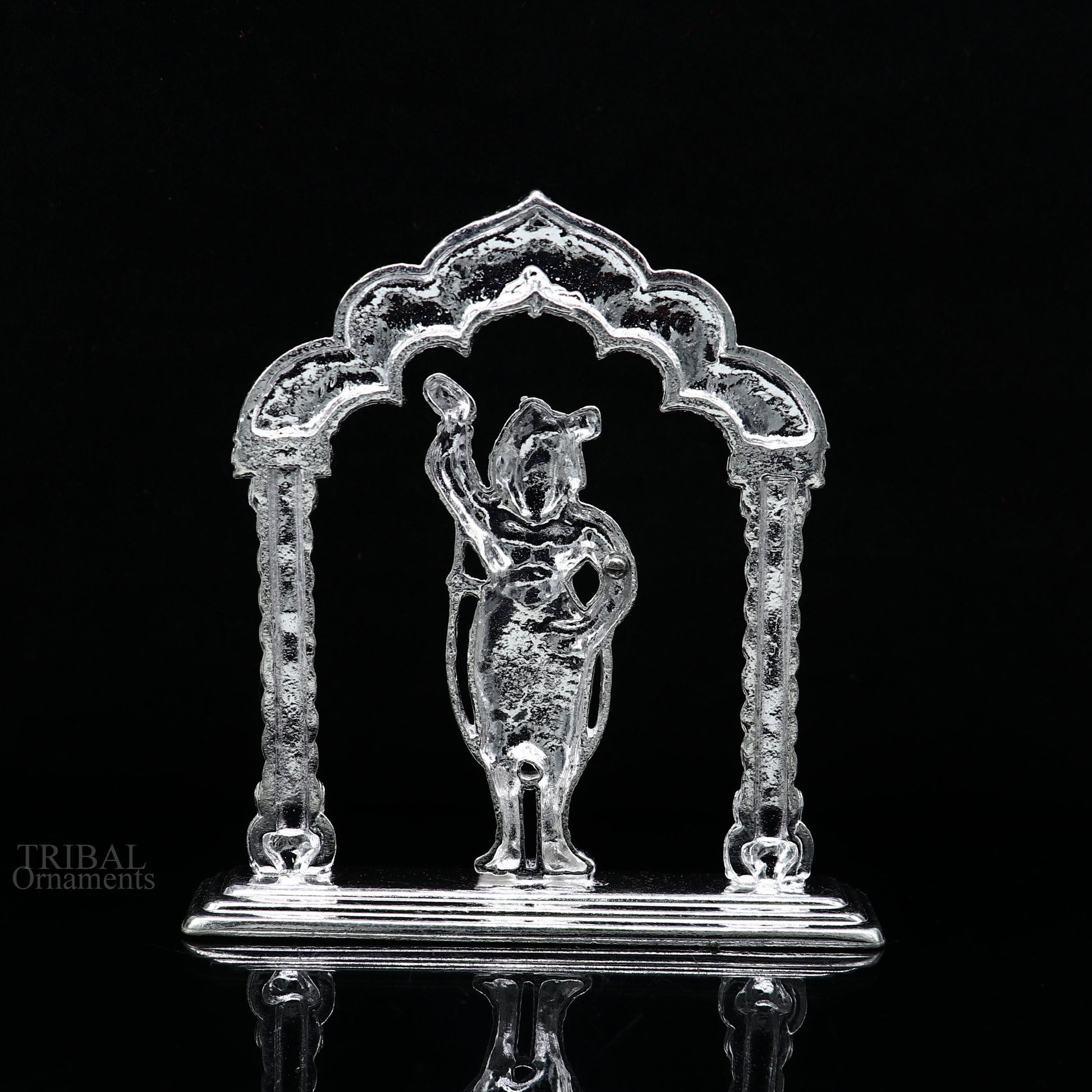 Sterling silver handmade design Indian Idols Lord krishna Shrinathji statue figurine, puja articles decorative gift diwali puja art449 - TRIBAL ORNAMENTS